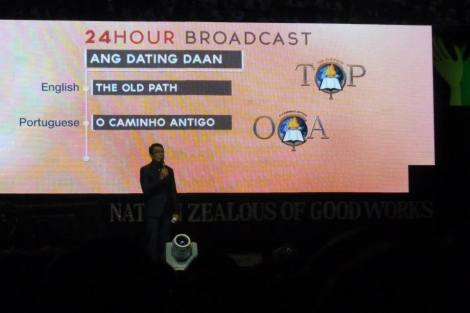 Kuya Daniel Razon on stage during the Worldwide Bible Exposition held at the Big Dome